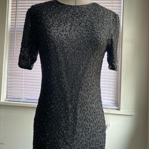 BRILLIANTE BY J.A. Vintage Black Beads Embroidered Silk Maxi Evening Gown Size S - Picture 4 of 15